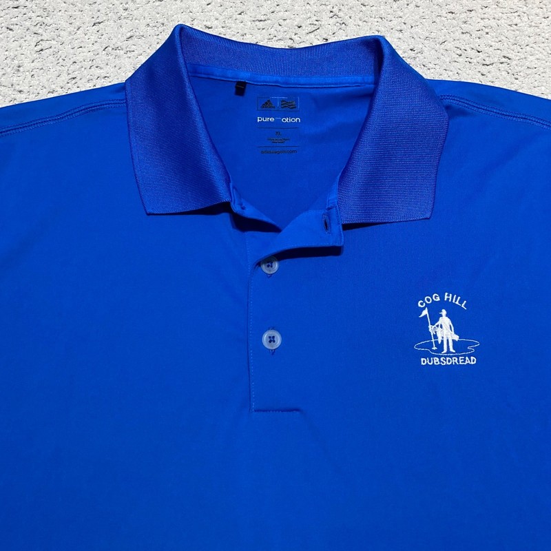 Adidas Mens XL Polo Golf Shirt Blue Short Sleeve Outdoor Cog Hill Dubsdread gallery