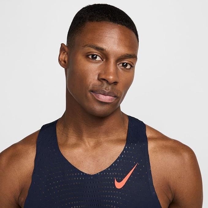 Sz M- Nike AeroSwift Men's Dri-FIT ADV Running Singlet, Obsidian/Bright Crimson. gallery