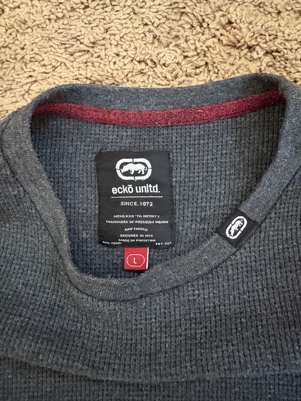 Ecko Unltd Thermal Long Sleeve Mens Large Gray Waffle Knit Classic Top gallery