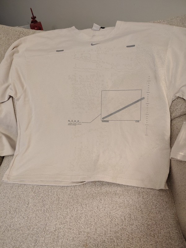 Nike Street Vision Mens Long Sleeve Off White Mesh Top Boxy L Jersey Style NWT gallery