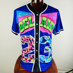 Belair Men’s XXL 2XL Blue Button Down Short Sleeve Baseball Jersey Number 23