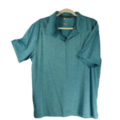 Haggar Performance Polo T Shirt Green Size L Mens Collared 2 Button EUC