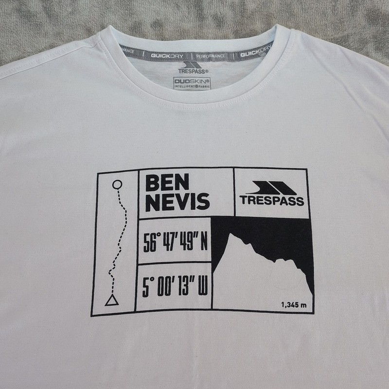Trespass Mens Duoskin Quick Dry White Ben Nevis Graphic T-Shirt XL gallery