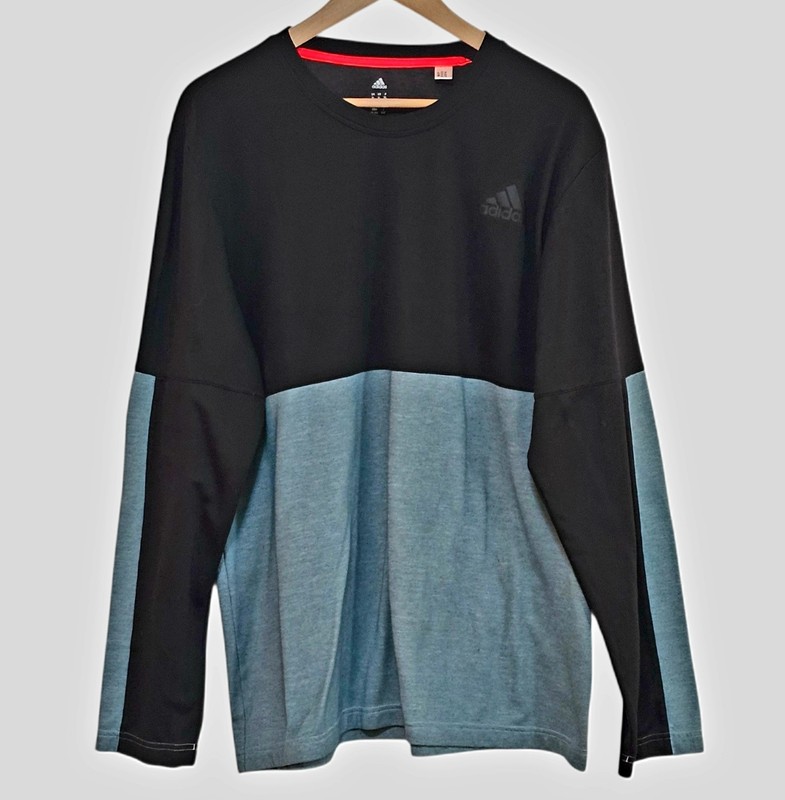 adidas Mens Athlete ID Long Sleeve Training Shirt XL Black Teal Colorblock AY630 gallery