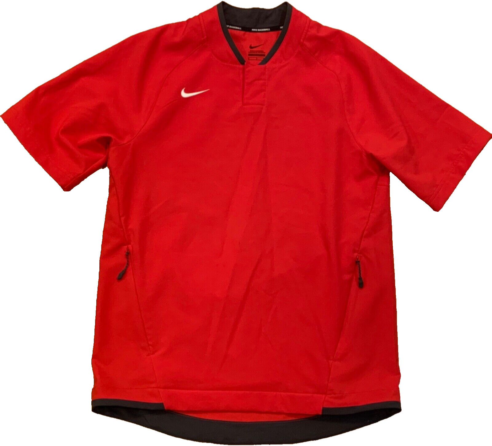 Nike Baseball Short Sleeves Red & Gray Trim Henley Snap Collar Shirt Mens Size S gallery
