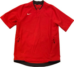 Nike Baseball Short Sleeves Red & Gray Trim Henley Snap Collar Shirt Mens Size S