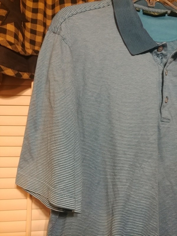 BOBBY JONES Blue With White Stripes Cotton Short Sleeve Polo Sz XL gallery