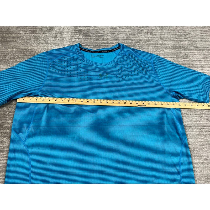 Under Armour Shirt Mens 3XL Blue HeatGear Striped Short Sleeve Athletic Training gallery
