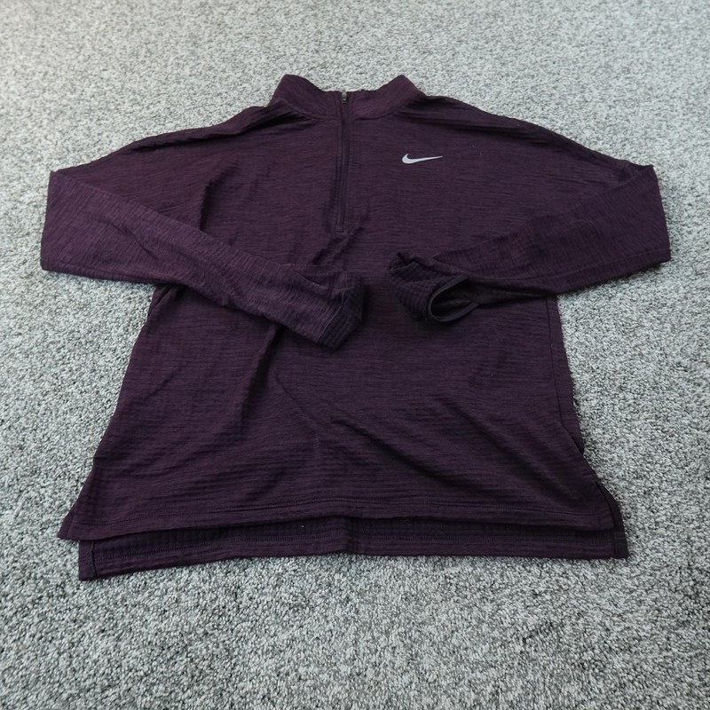 Nike Pullover Womens M Purple Dri FIT Running 1/4 Zip Waffle Knit Grid Fleece gallery