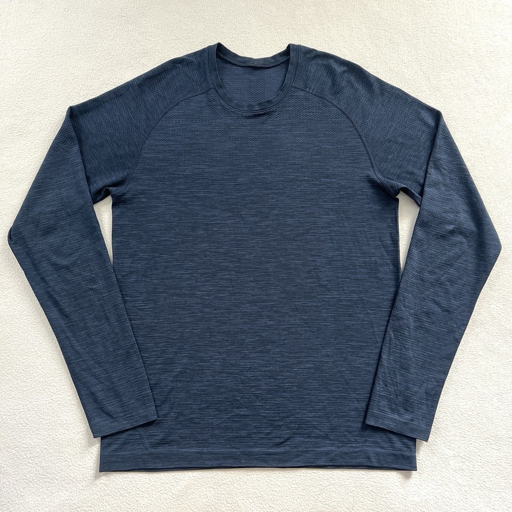 Lululemon Men Mineral Blue Nautical Navy Metal Vent Tech LS Long Sleeve Shirt S