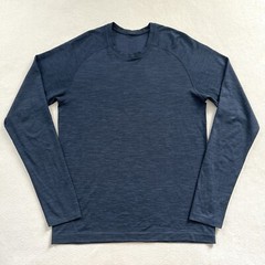 Lululemon Men Mineral Blue Nautical Navy Metal Vent Tech LS Long Sleeve Shirt S