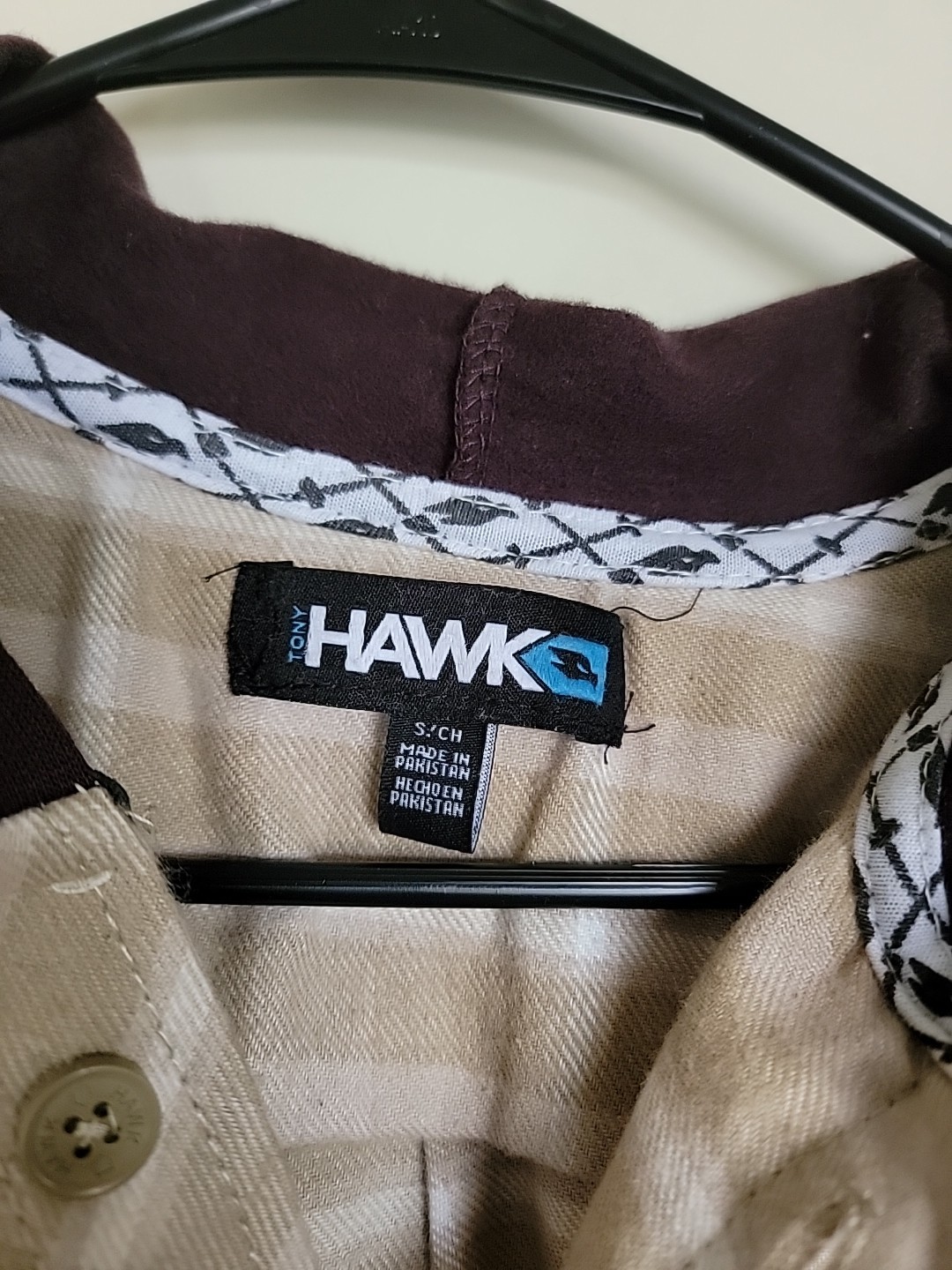 Tony Hawk Hoodie Mens Small Beige Plaid Long Sleeves Hooded Flannel Shirt NEW gallery