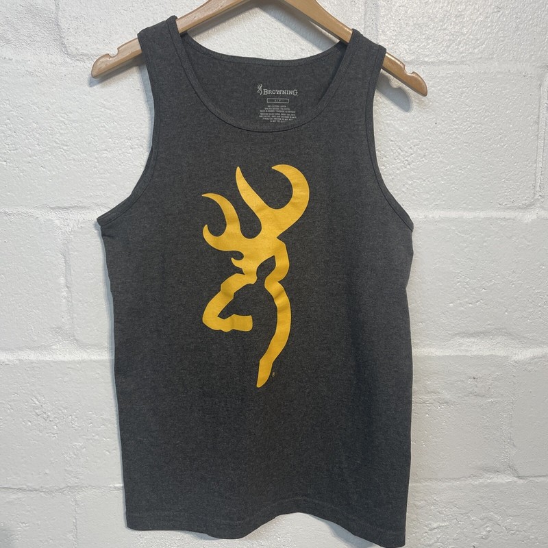 Browning Dark Gray Tank Top Yellow Logo Men's Size S Hunting Rifles Camping gallery