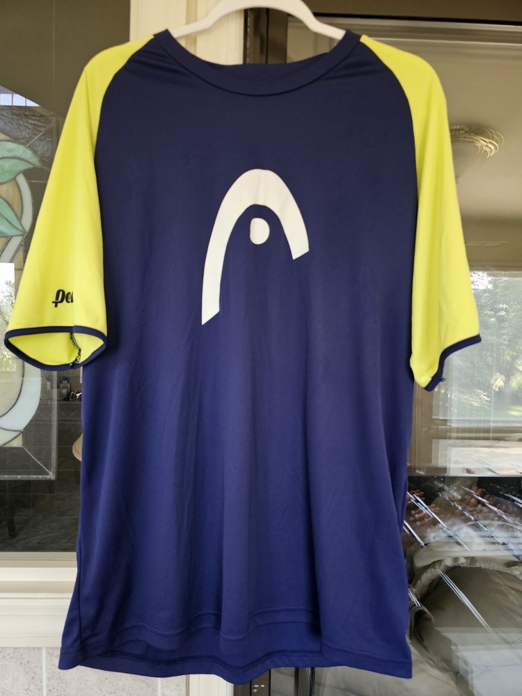 HEAD Blue Yellow Mens XL Polyester Logo Crew Neck Racquetball T-Shirt