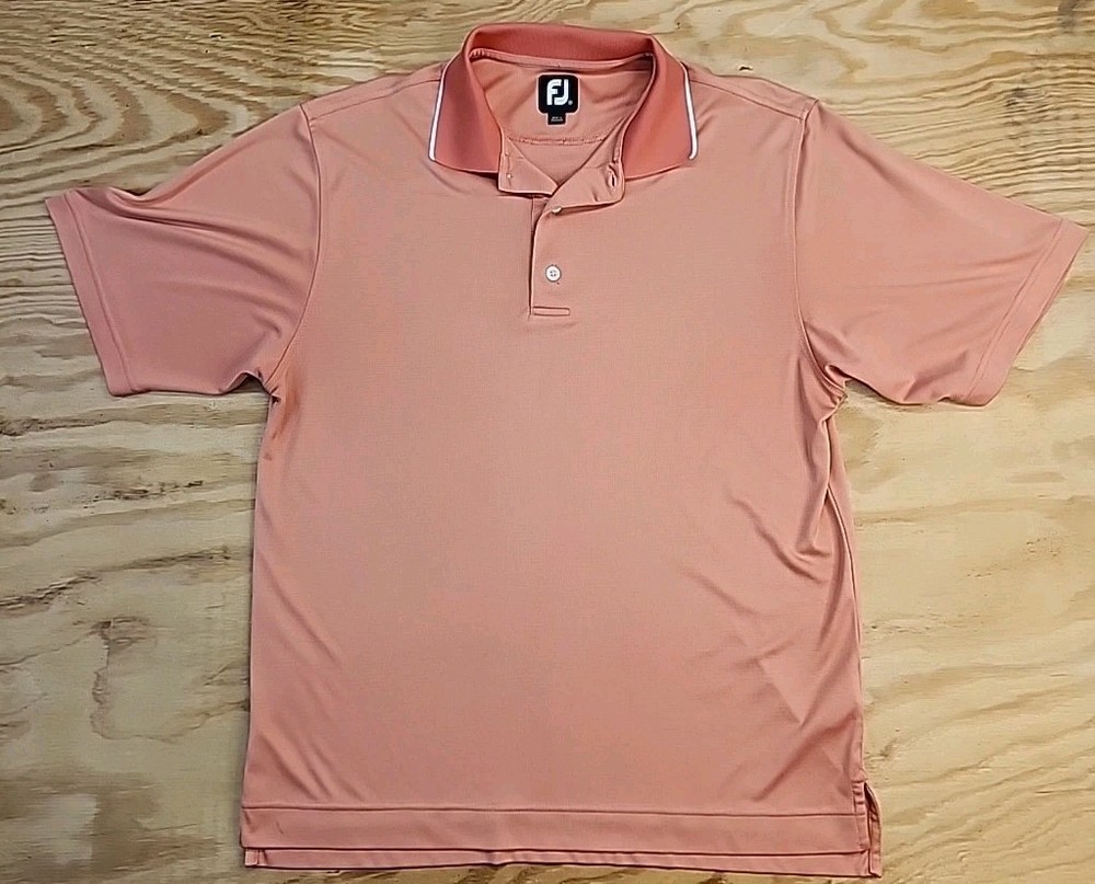 FJ Foot Joy Orange Golf Polo Shirt Mens Medium Lightweight Polyester