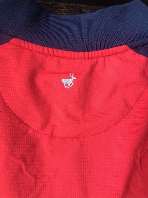 Michel Rouen Performance Red Blue Colorblock Quarter zip Golf Logo Pullover 2XL gallery