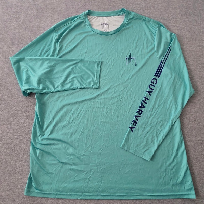 Guy Harvey Mens XXL Aqua Green Long Sleeve Performance Fishing Graphic Shirt gallery