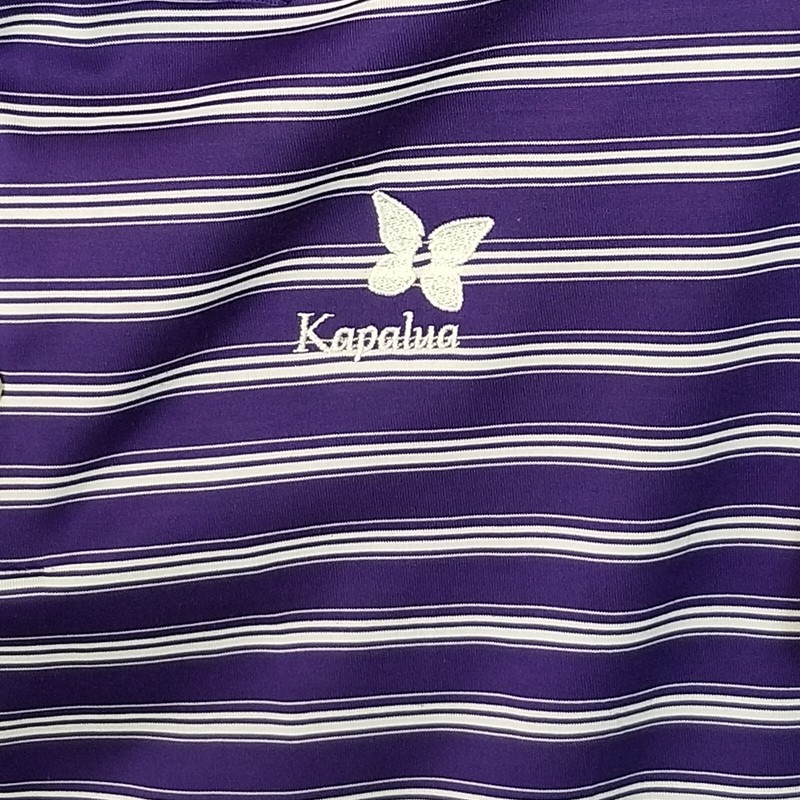 ADIDAS Climalite Kapalua Logo Striped 3 Button Golf Polo Shirt Purple Size M gallery