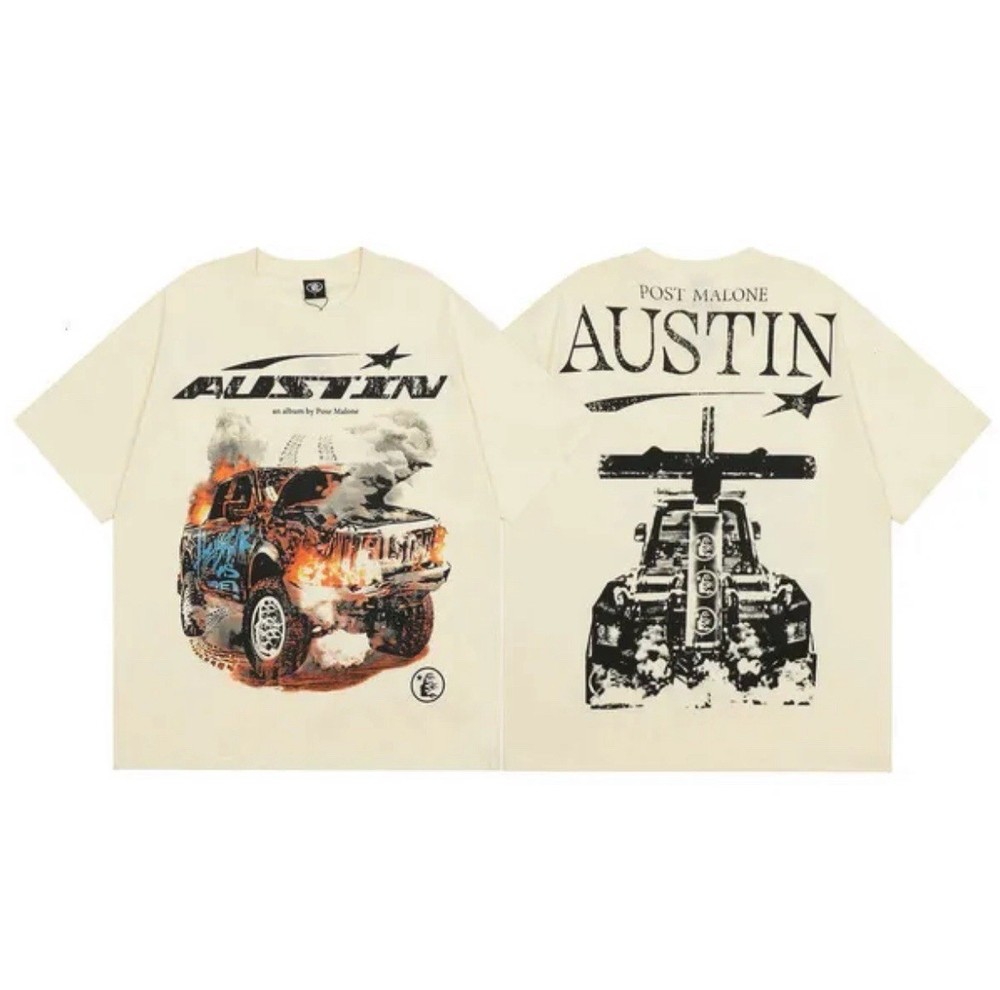 Cream and black Post Malone Austin tee