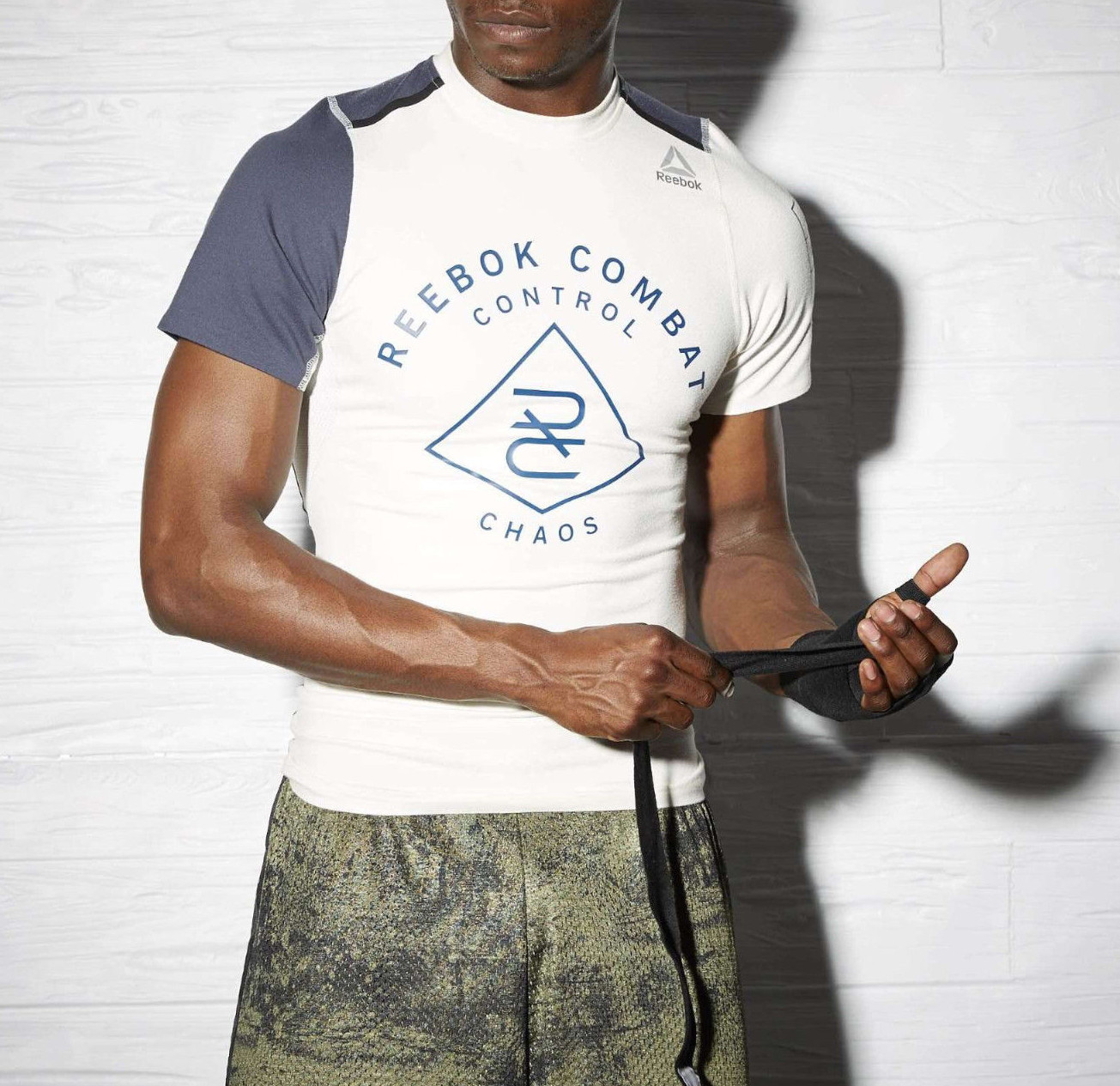 Men's Reebok Combat Training Shirt Short Sleeve Work Out White Grey Jersey NEW gallery