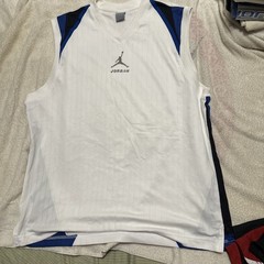 Nike Retro Air Jordan Mens Basketball Warm-up Jersey Wht/Blu/Blk Pinstripe Sz XL