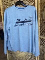 Vineyard Vines Fishing Shirt Long Sleeve Performance Blue Boat Dog Logo Mens M