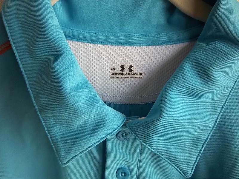 UNDER ARMOUR - Men's Light Blue/White/Orange Polo Style S/S Artesia CC. Lg gallery
