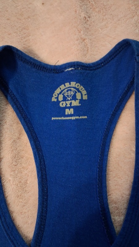 Powerhouse Gym Tank Top Mens Large Blue Logo Stringer Bodybuilding Workout gallery