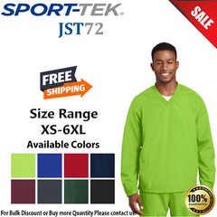 Sport-Tek Mens Long Sleeve V Neck Raglan Wind Shirt With Pockets JST72
