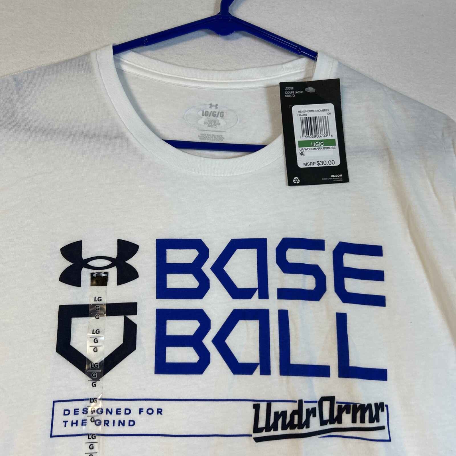 Under Armour Woodmark Baseball Short Sleeve Tshirt Mens Large 1374008-100 White gallery