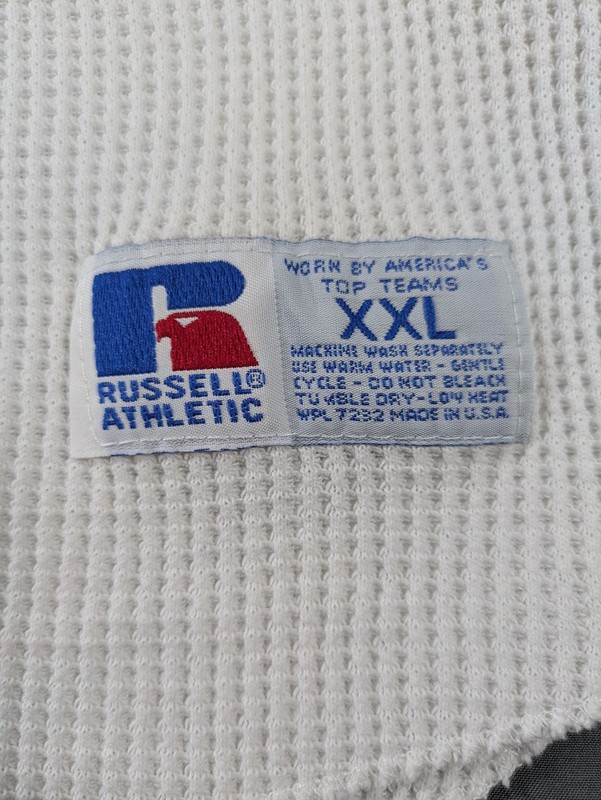 Vintage Russell Athletic Shirt Mens 2XL White Blue Thermal Mock Neck Made USA LS gallery