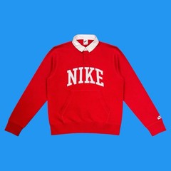 Nike Mens Size Small Athletic Spell Out Logo Fleece Long Sleeve Red Rugby Shirt