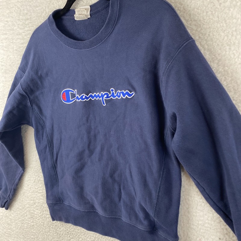 Champion Reverse Weave Sweatshirt Y2K VTG Blue Small (M) Puff Embroidered gallery