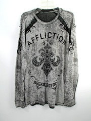 AFFLICTION Pullover Thermal Shirt Men XL Gray Black Double Sided Seek & Destroy