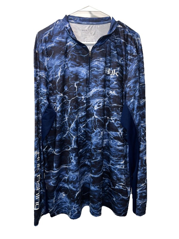 Huk Shirt Men's XL Blue Mossy Oak Elements Aqua Long Sleeve 1/4 Zip Fishing gallery