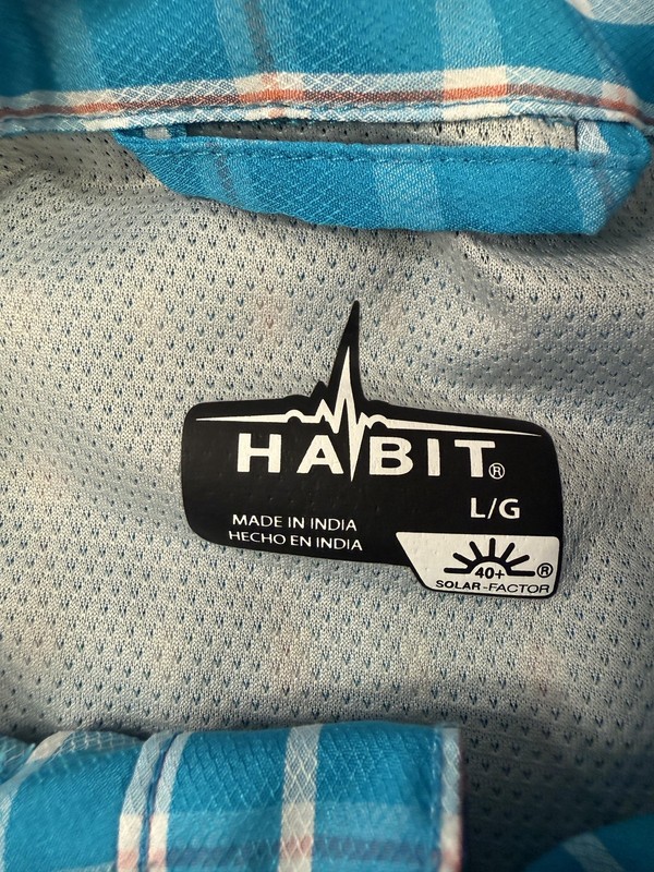 Habit Shirt Mens Large Blue Plaid Solar-Factor UPF 40 Performance Fishing gallery