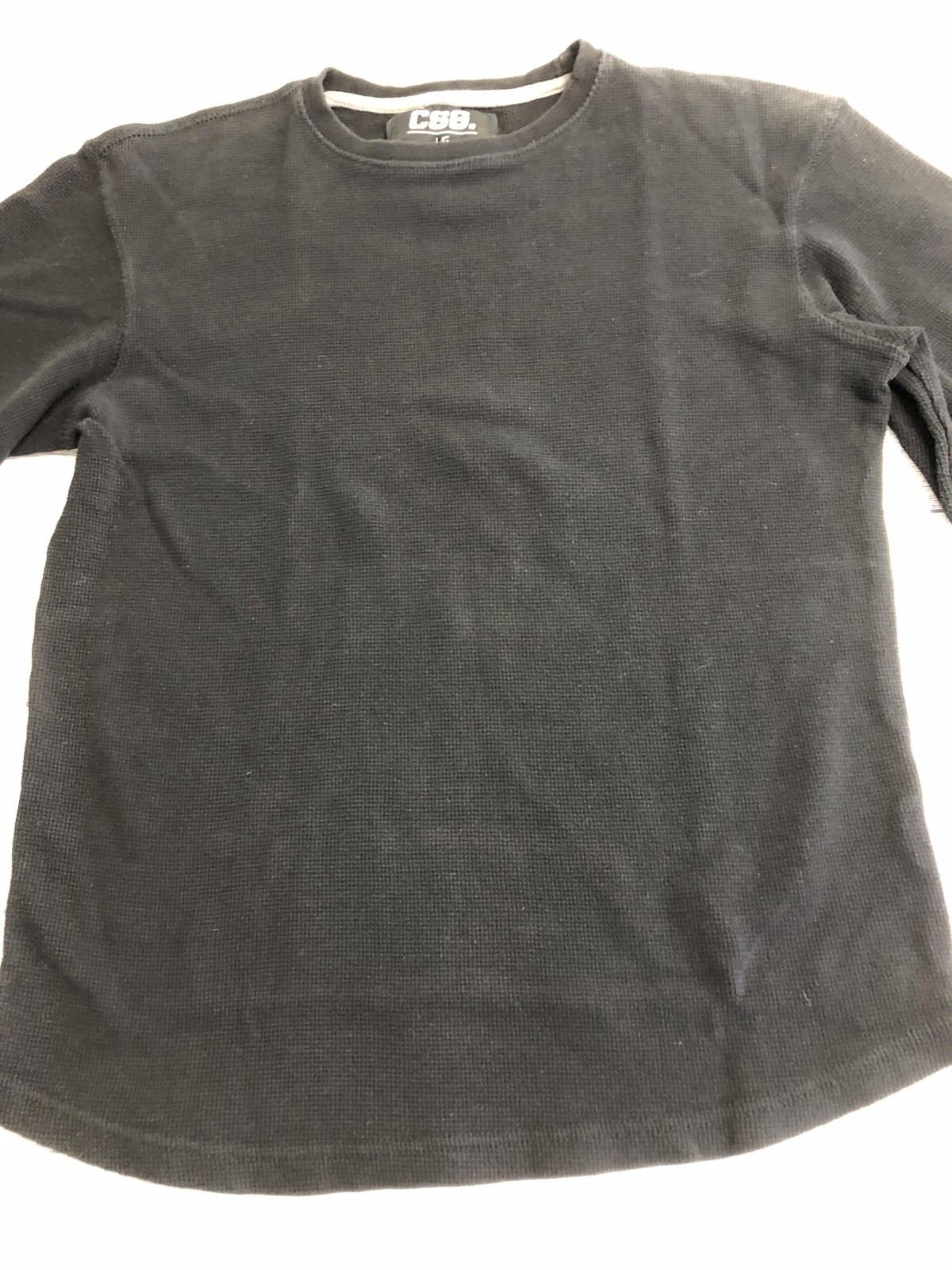 CSG Shirt Youth Large Black Thermal Waffle Knit Long Sleeve Cotton Crewneck gallery