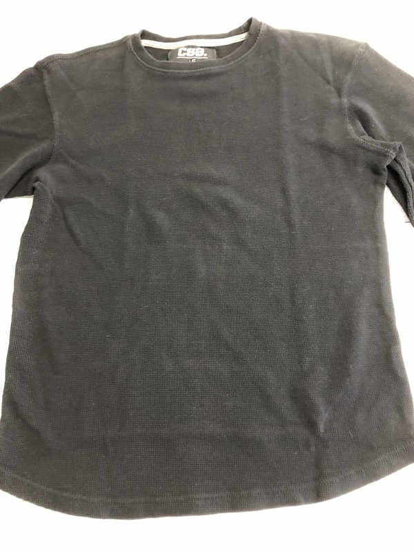 CSG Shirt Youth Large Black Thermal Waffle Knit Long Sleeve Cotton Crewneck gallery