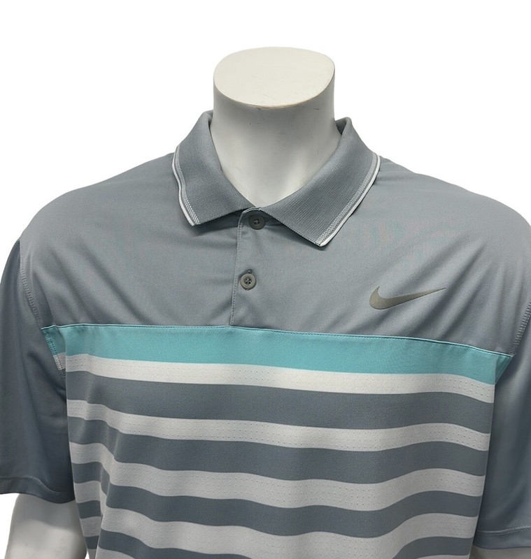Nike Golf Tour Performance Dri Fit Gray White Green Stripe Men's Polo Shirt XXL gallery