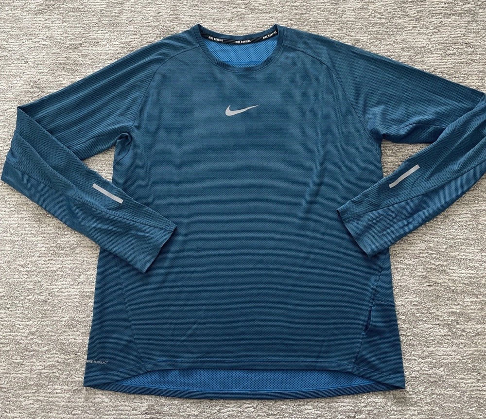 Nike AeroReact Running Long Sleeve Shirt Men's Blue Reflective Workout Gym XL