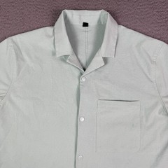 Lululemon Airing Easy Camp Collar Shirt Mens L Green Pocket Short Sleeve Snap