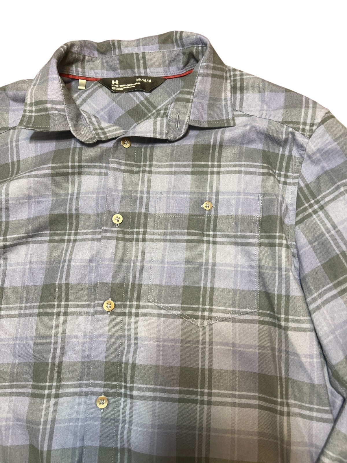 Under Armour Mens Fitted Long Sleeve FPlaid Shirt Size Medium Green & Blue Cotto gallery