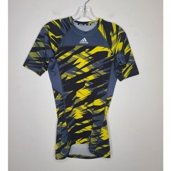 Adidas yellow black short sleeve rashguard baselayer shirt – small