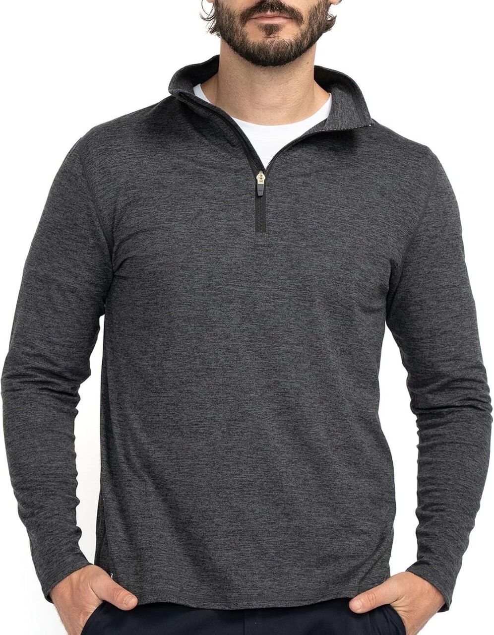 Ejis Men's Conquest Athletic Quarter Zip Heather Dark Grey Pullover gallery
