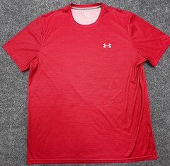 UNDER ARMOUR Athletic Shirt Mens XL Loose Red Striped Short Sleeve Workout Gym