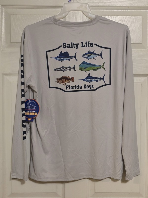 salt life Long Sleeve performance Tee Light Gray W/ Fish Graphic gallery