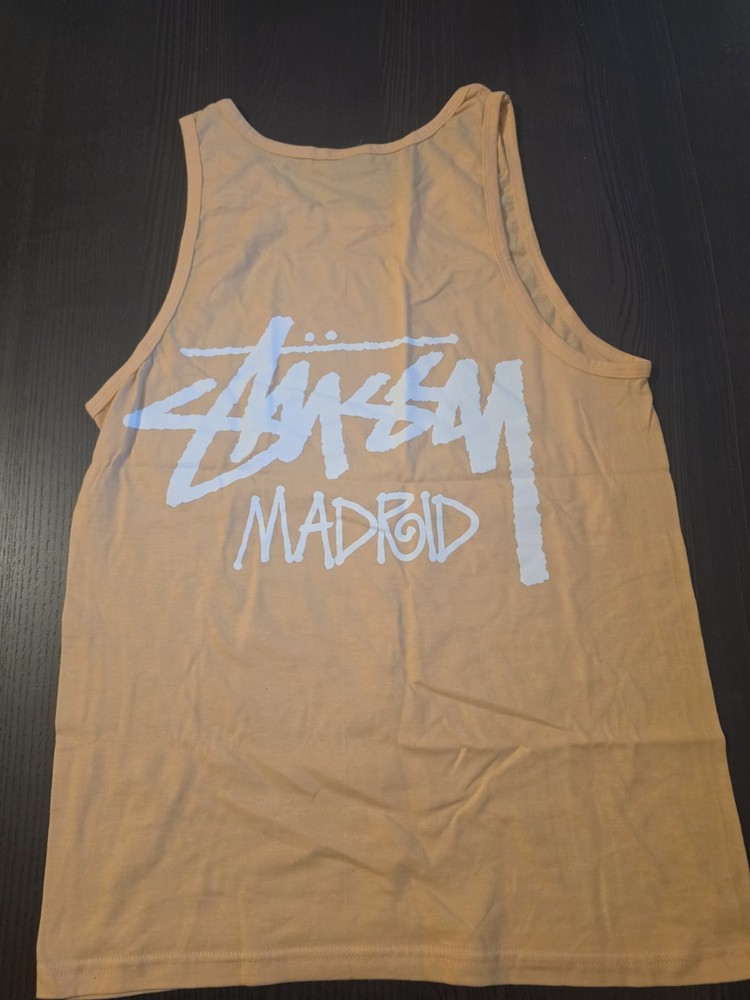 Stussy Madrid Peach/White Logo Men's Size Medium Sleeveless Tank Top