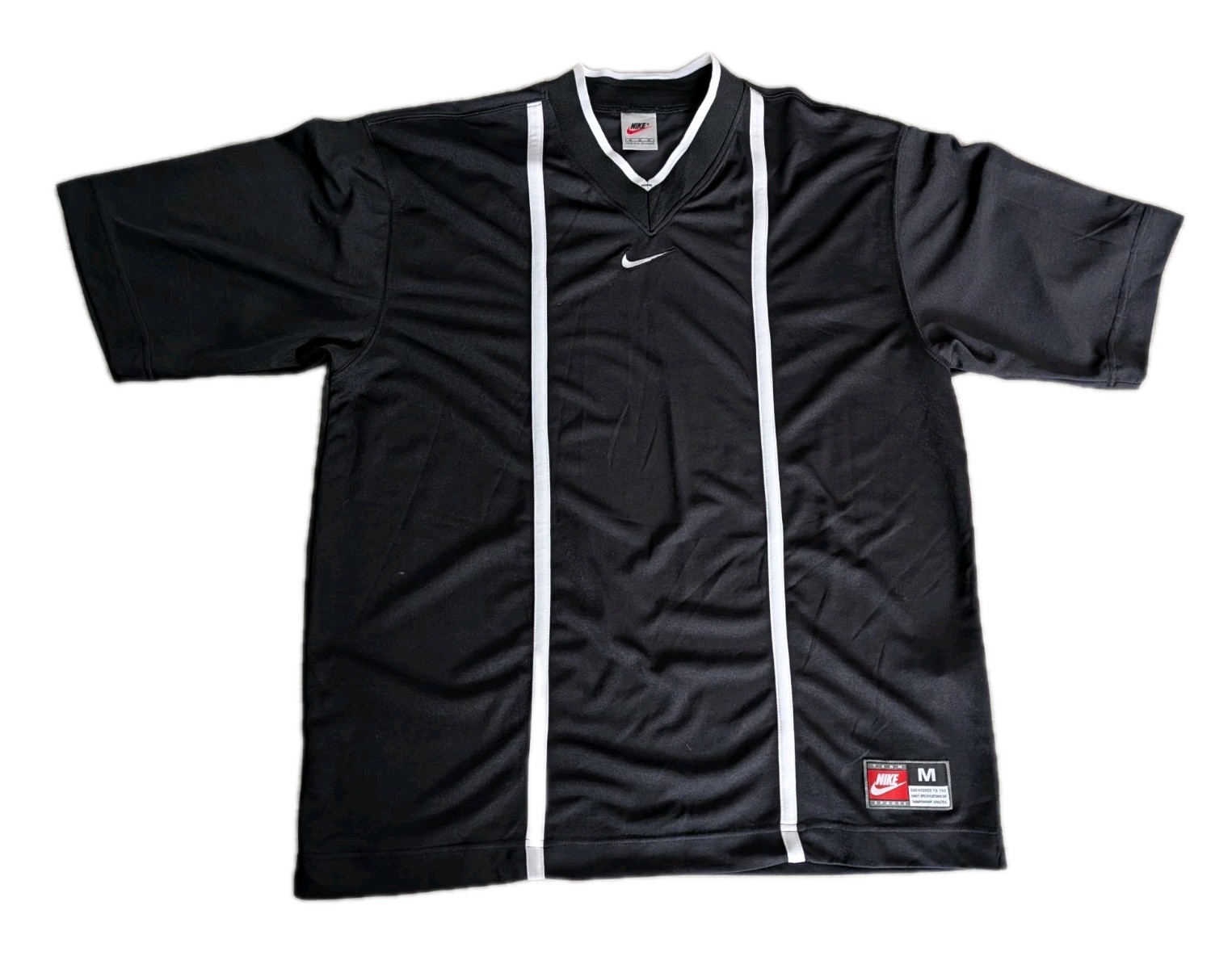 Vintage 90s Nike Shirt Mens M Black White Center Swoosh Logo Jersey Soccer gallery