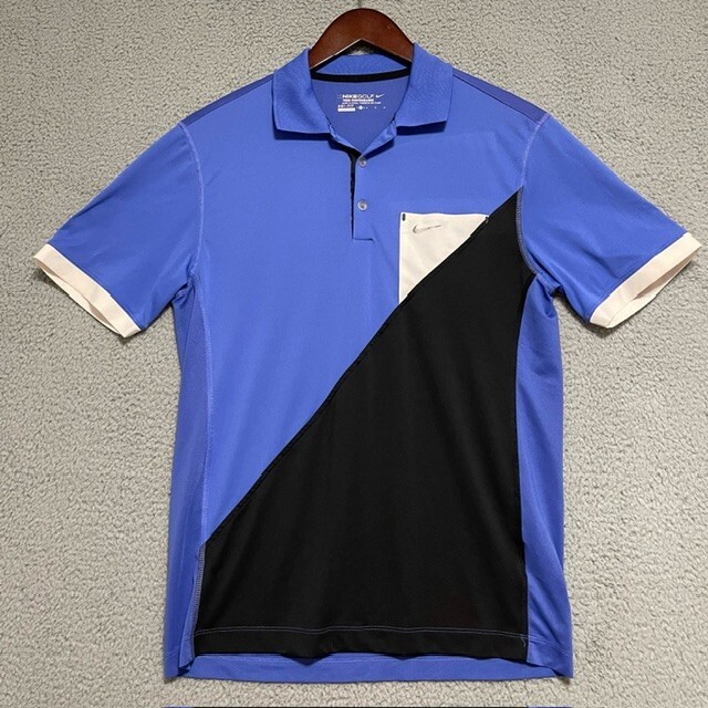 Nike Golf Mens M Tour Performance Dri-Fit Blue Swoosh Color Block Pocket Polo gallery