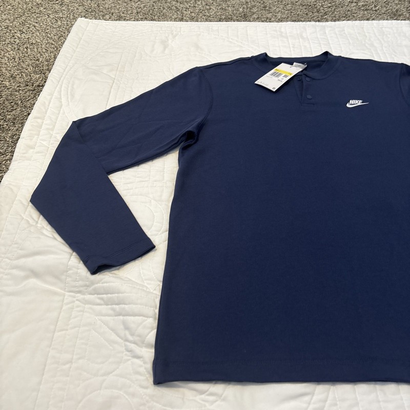 Nike CLUB HENLEY Small Long-Sleeve Henley Button-up Midnight Navy Blue NWT $60 gallery